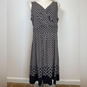 Lands End Polka Dot Sleeveless Dress Black White Cotton Blend Women’s 
M 10-12